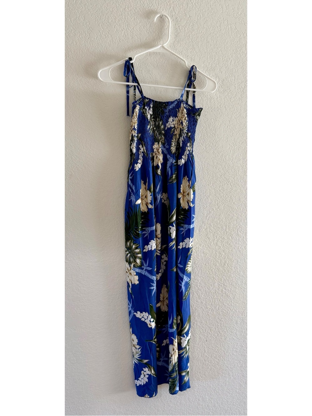 Blue Floral Maxi Dress with Tie Straps